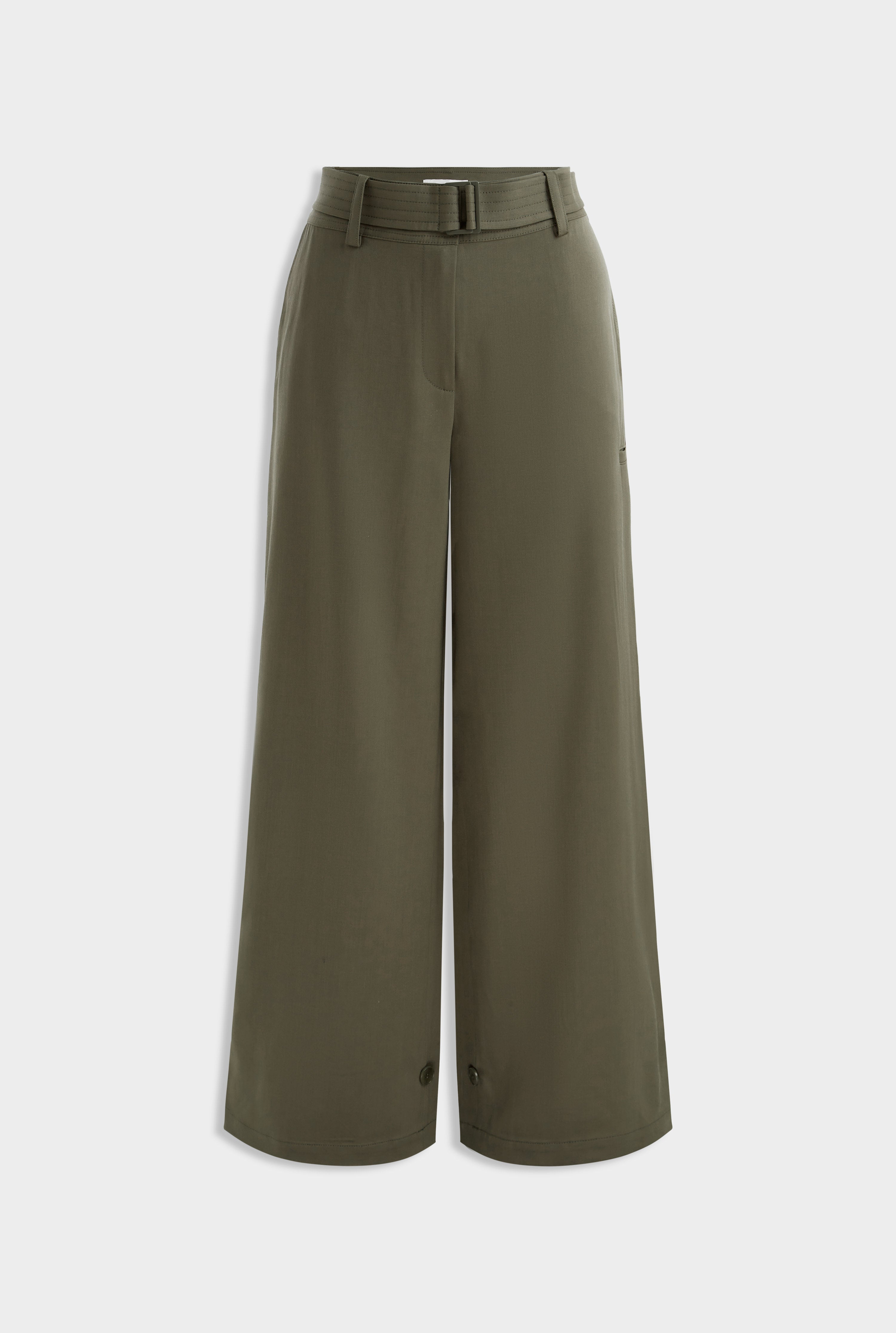 Belted Wool Utility Pant - Olive Brown