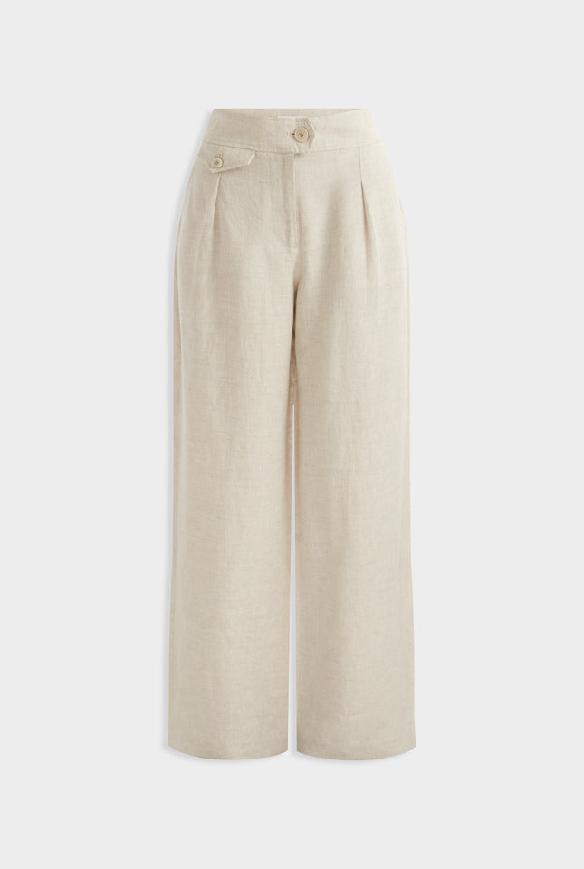 Fixed Waist Linen Trouser - Sand