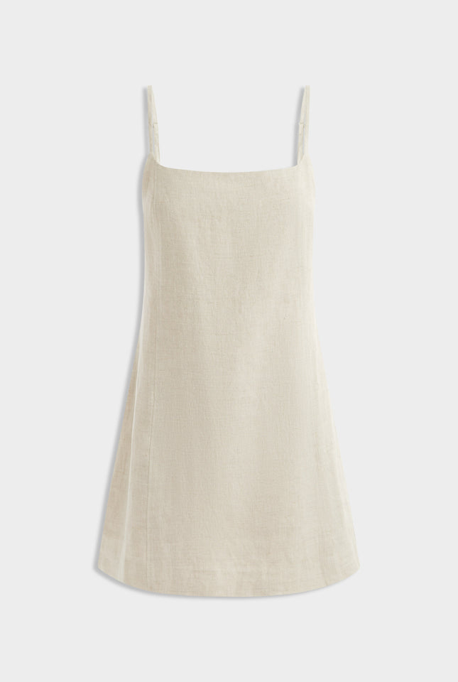 Linen Panelled Mini Dress - Sand