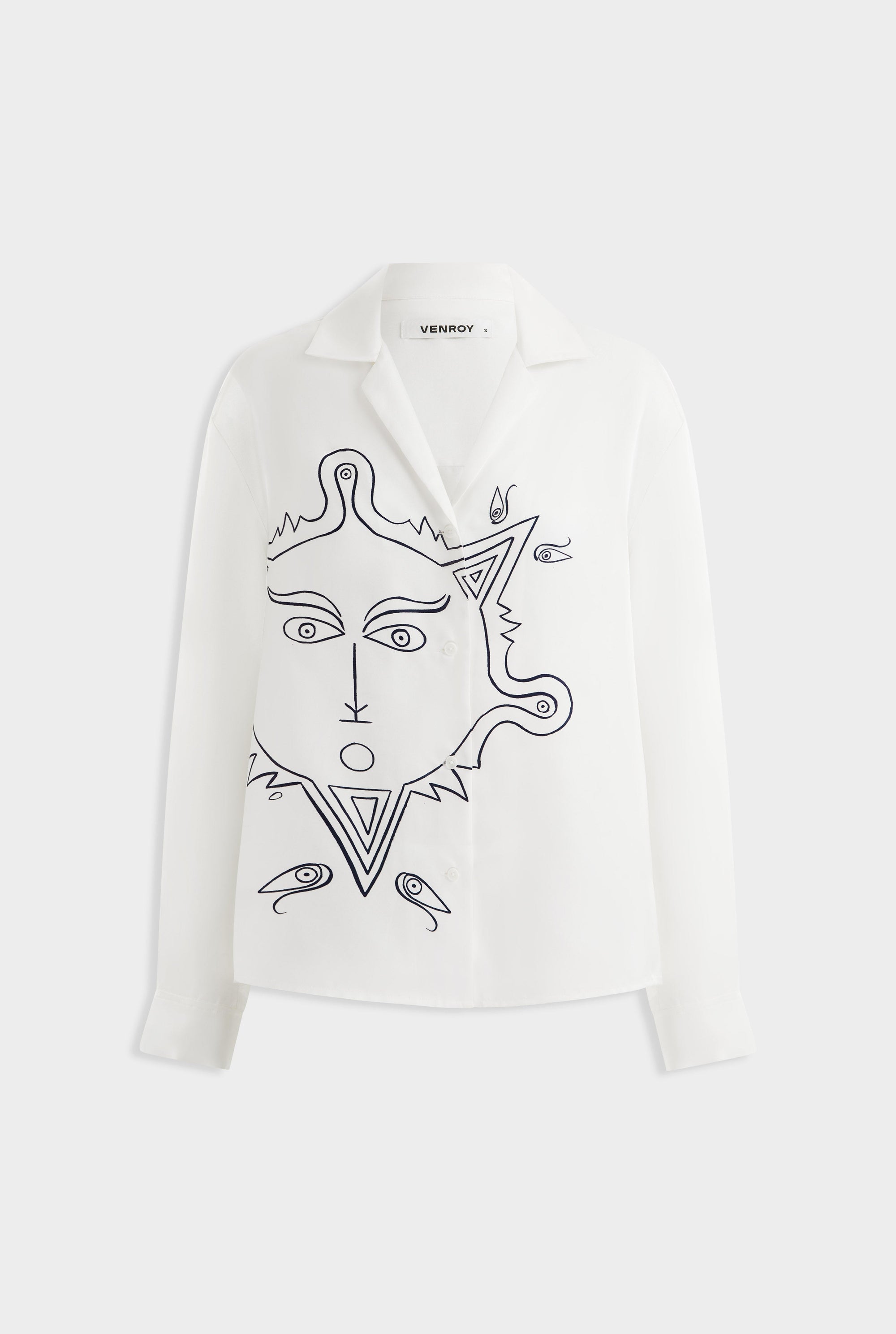 Printed Long Sleeve Camp Collar Silk Shirt - Off White/Soleil Et Mer Scene