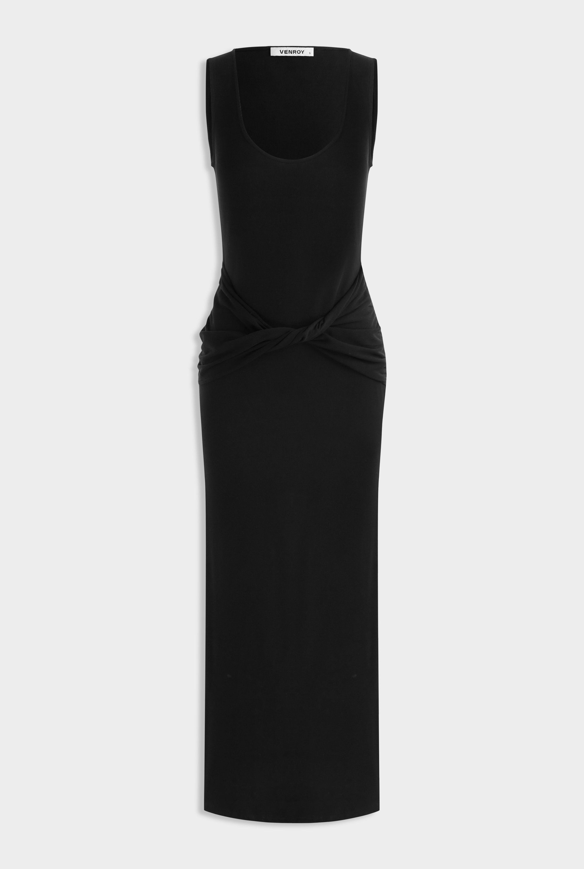 Scoop Neck Jersey Twist Dress - Black