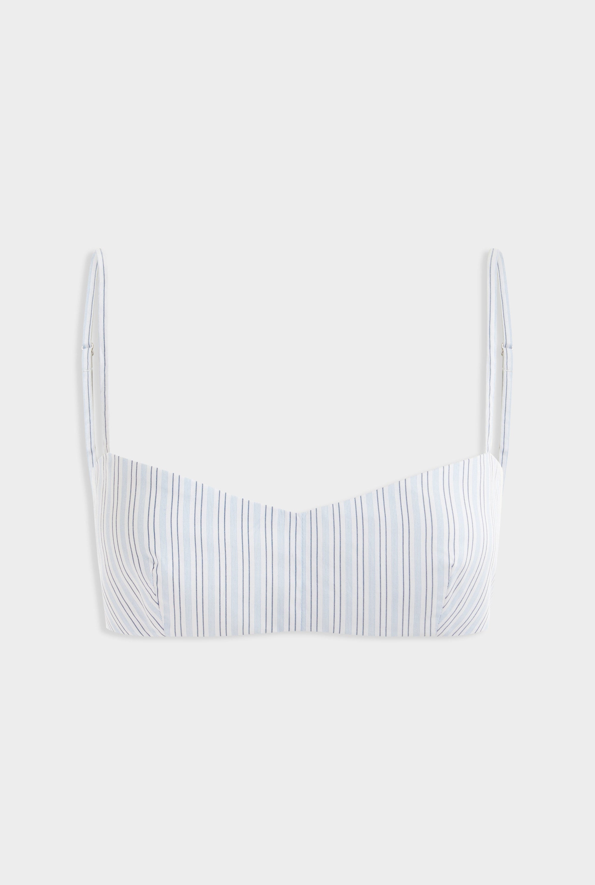 Striped Cotton Bralette - Light Blue/White Stripe