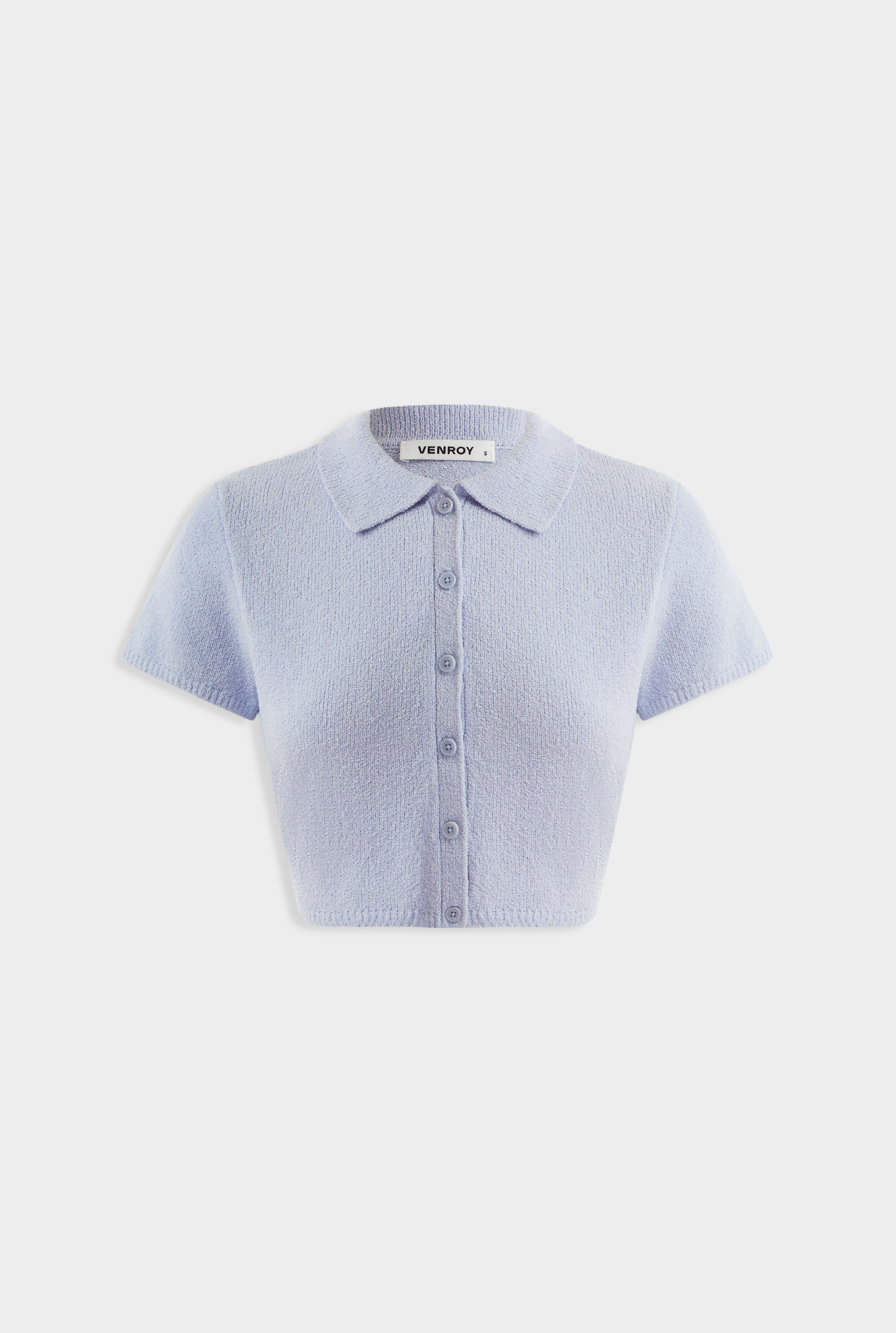 Terry Knit Cropped Shirt - Powder Blue