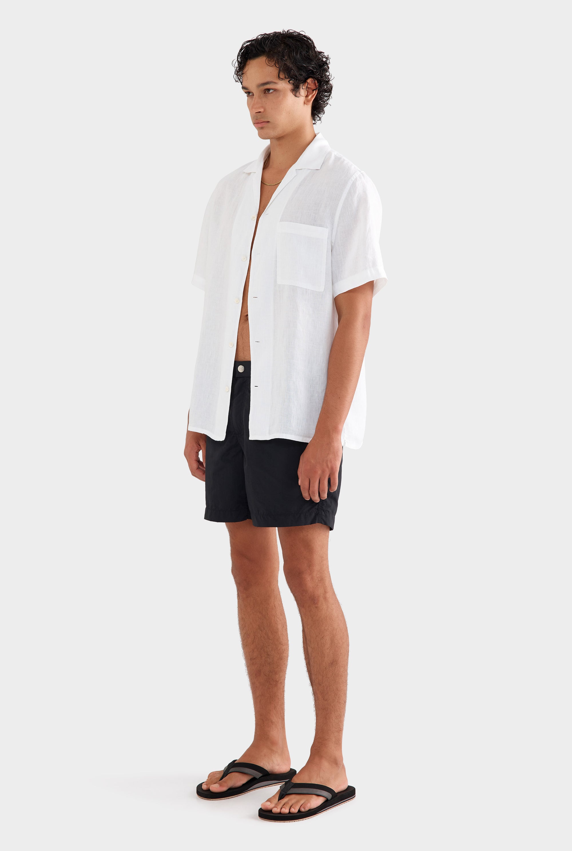 Short Sleeve Linen Camp Collar Shirt - White