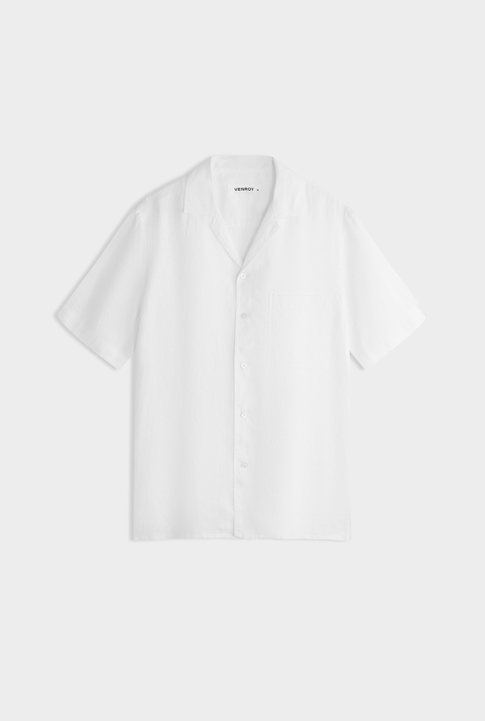 Short Sleeve Linen Camp Collar Shirt - White