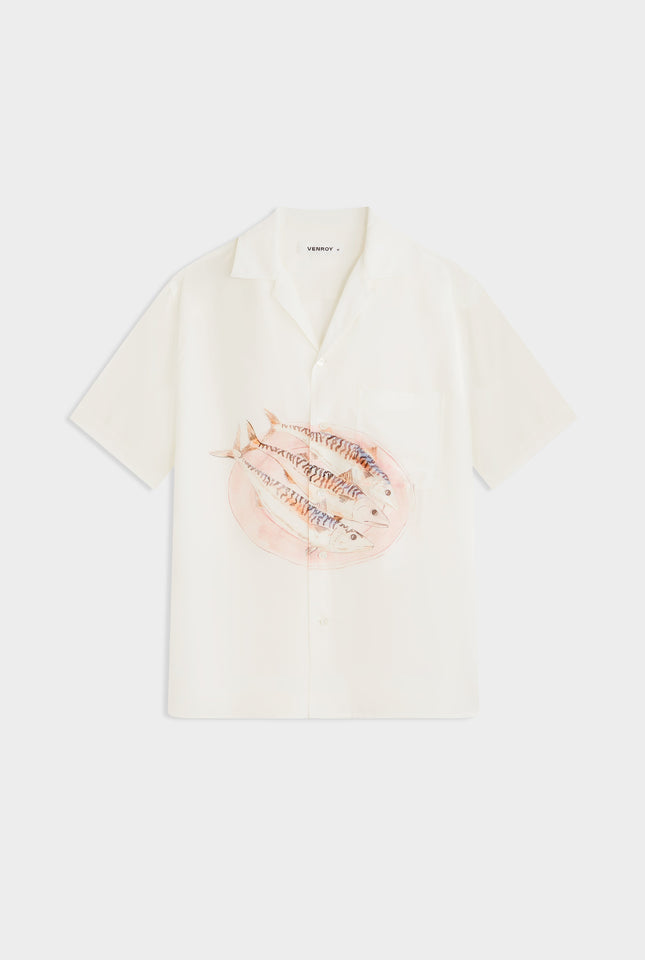 Short Sleeve Silk Camp Collar - Sardines