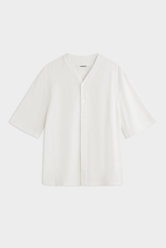 Short Sleeve V Neck Shirt - Off White