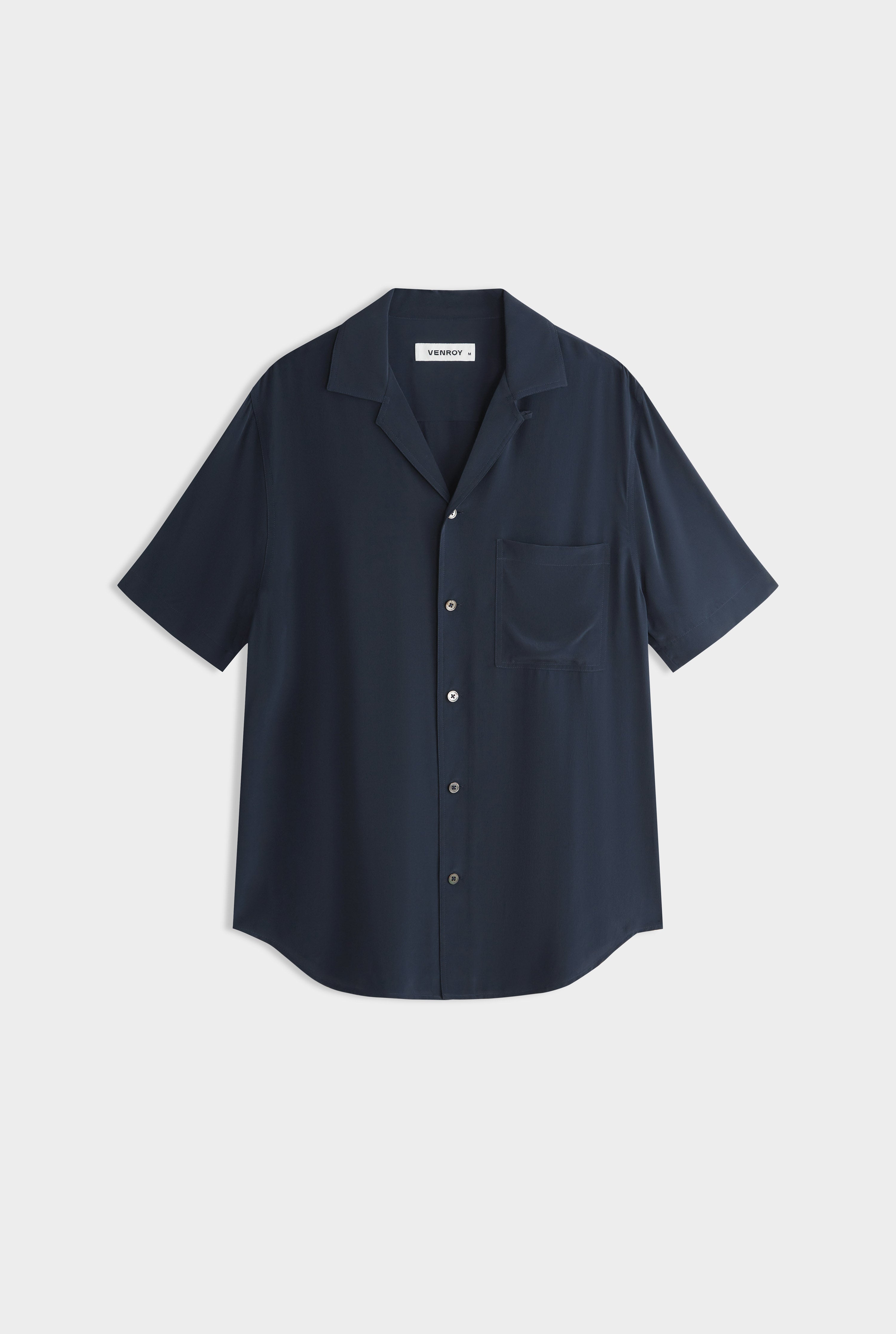 Short Sleeve Silk Camp Collar Shirt - Navy