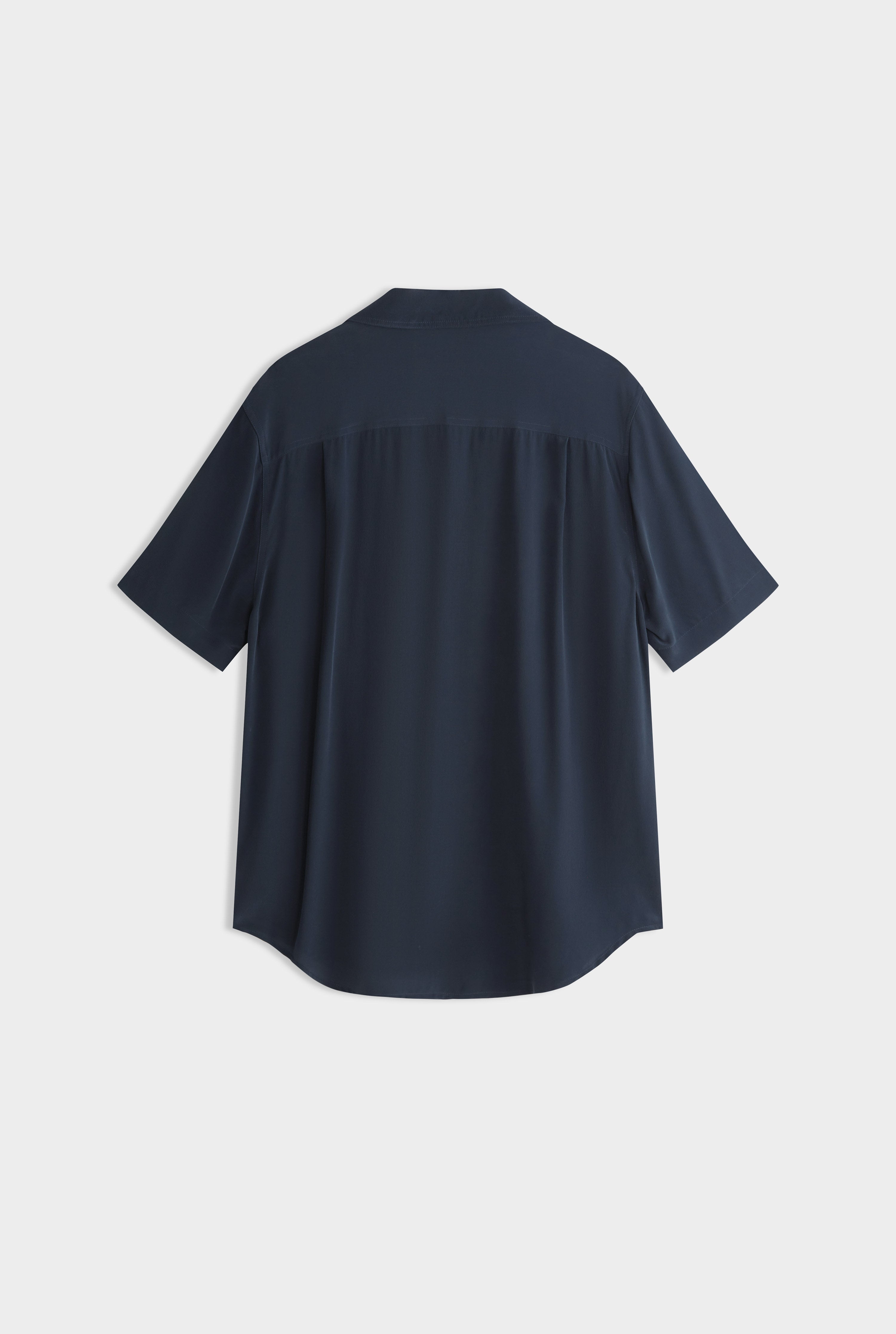 Short Sleeve Silk Camp Collar Shirt - Navy