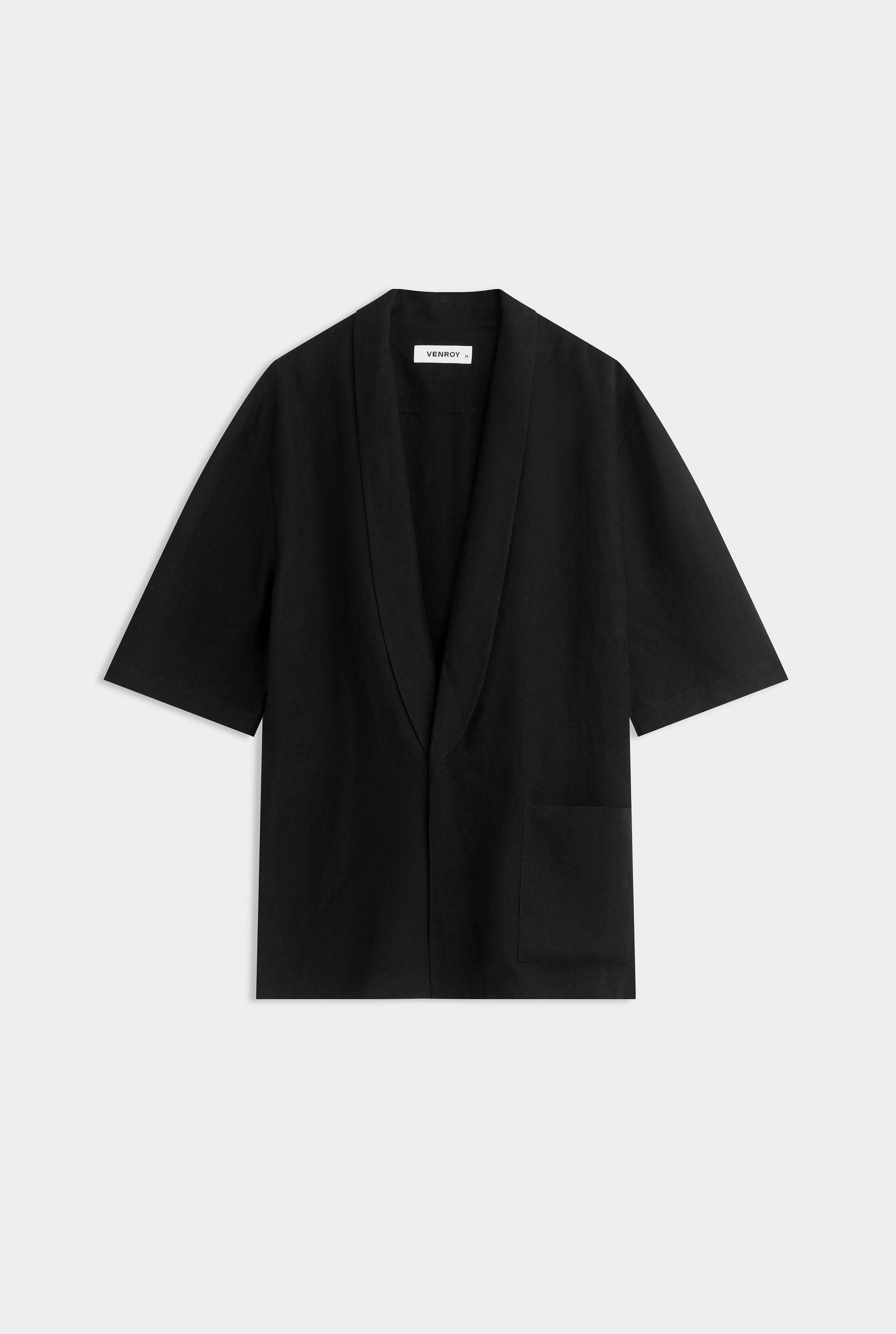 Silk Linen Relaxed Double Breasted Shirt - Black