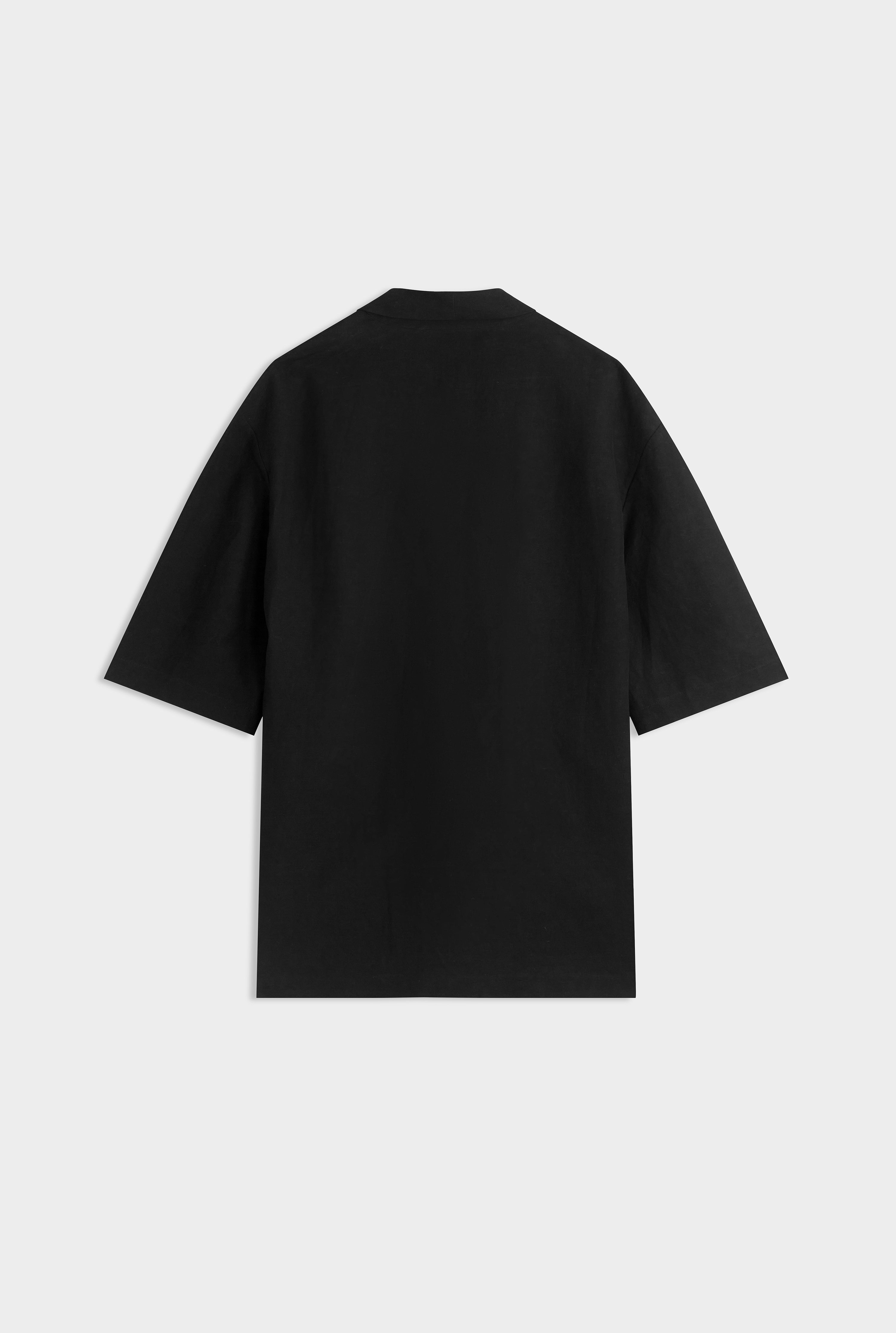 Silk Linen Relaxed Double Breasted Shirt - Black