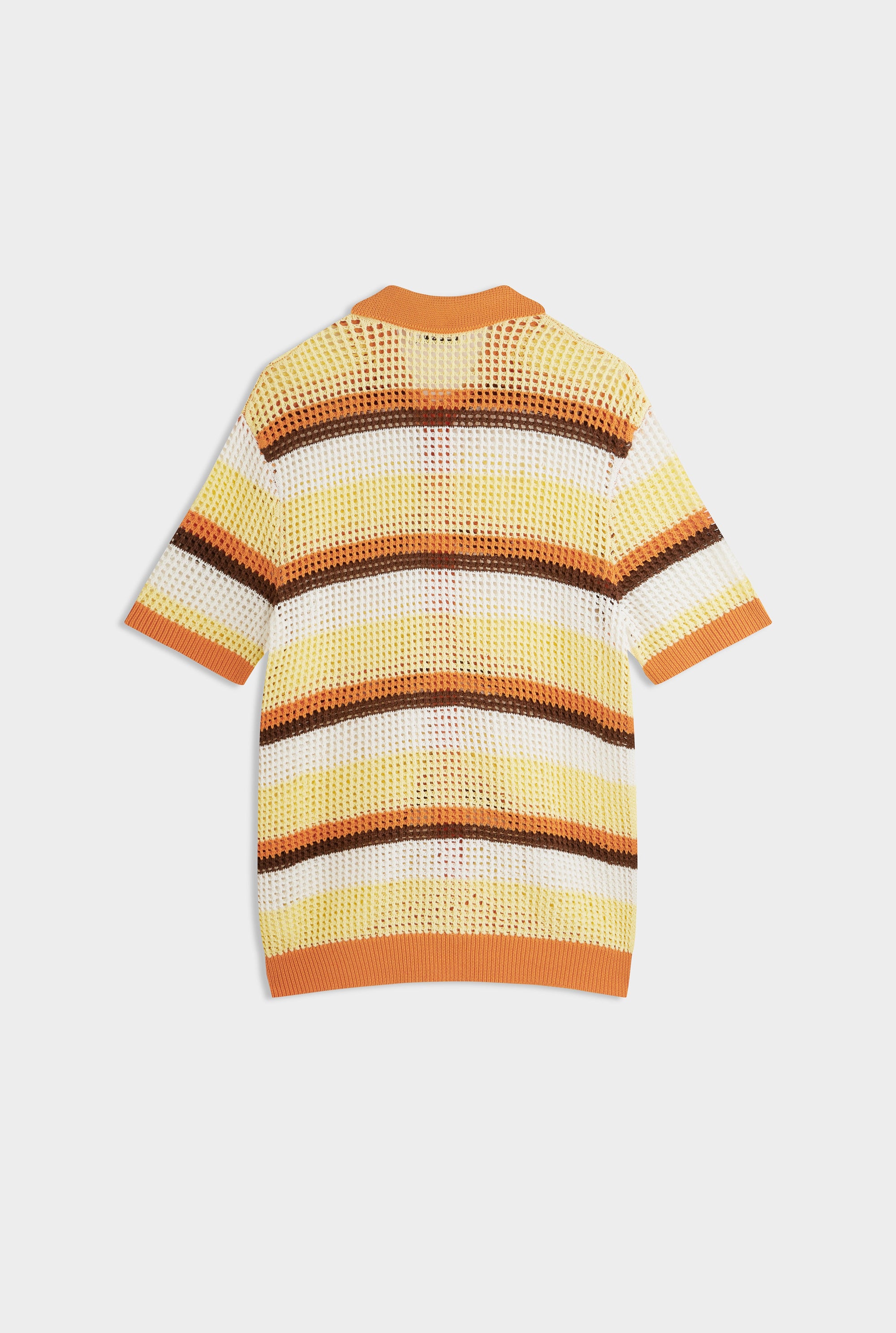 Stripe Open Stitch Knit Shirt - Lemon/Brown/Rust