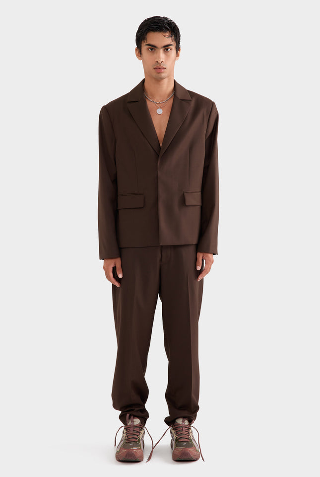 Tailored Wool Suit Jacket - Brown