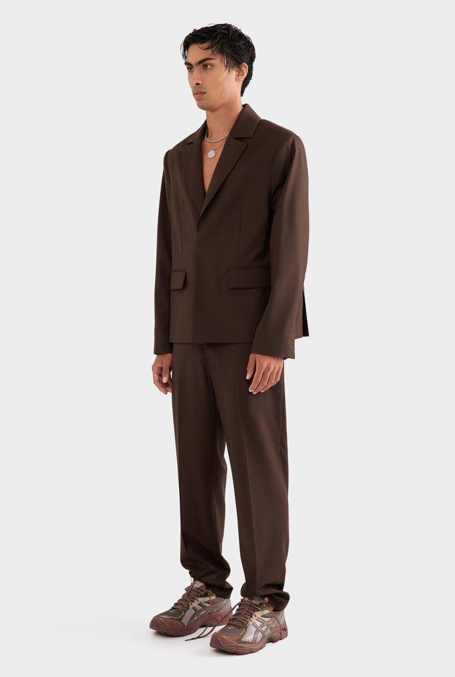 Tailored Wool Suit Jacket - Brown