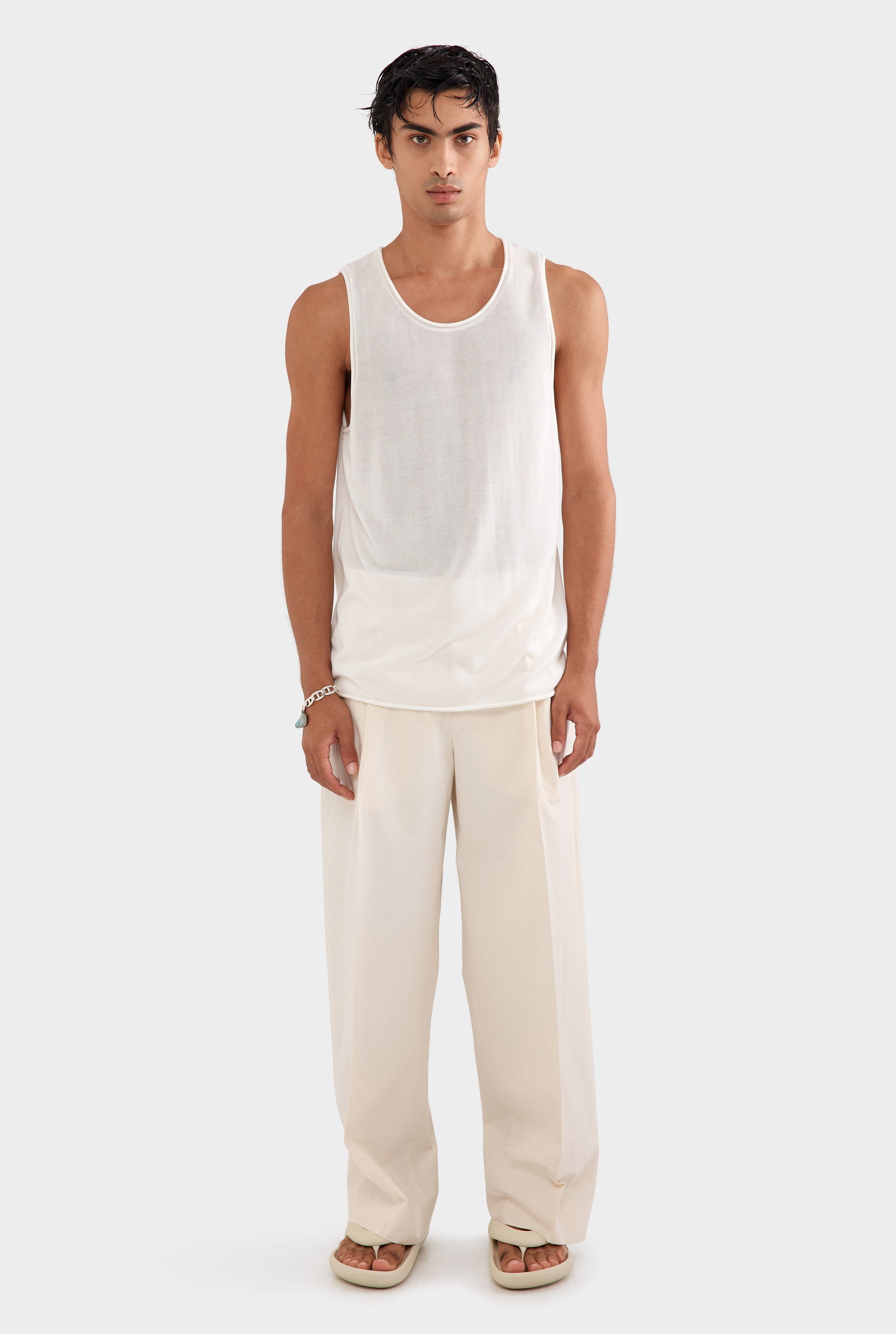 Tencel Rolled Edge Tank - Off White