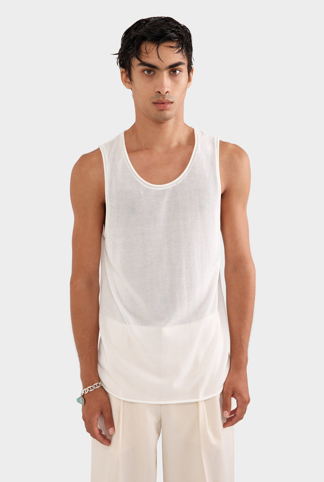 Tencel Rolled Edge Tank - Off White