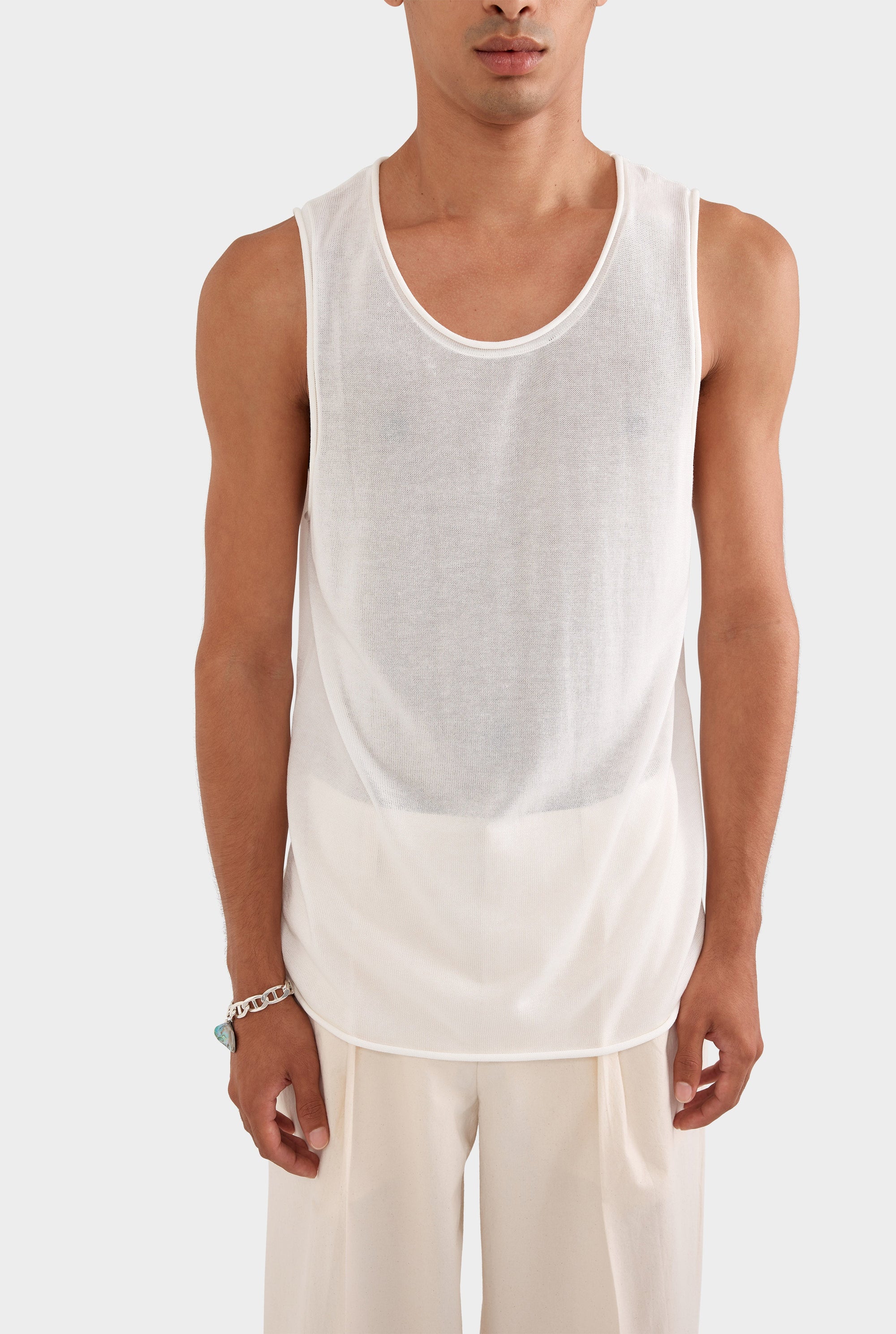 Tencel Rolled Edge Tank - Off White