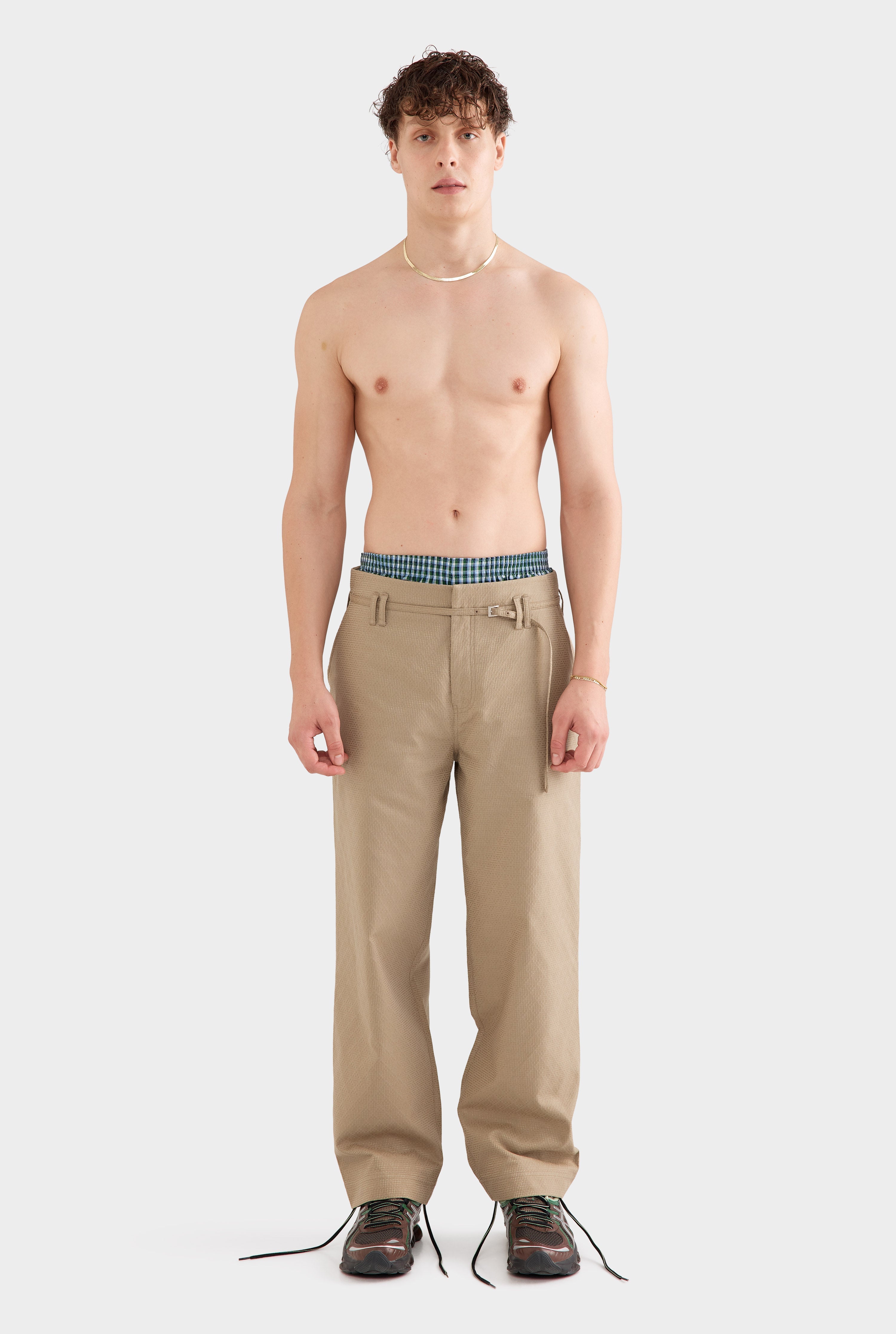 Textured Belt Detail Trouser - Laurel Oak