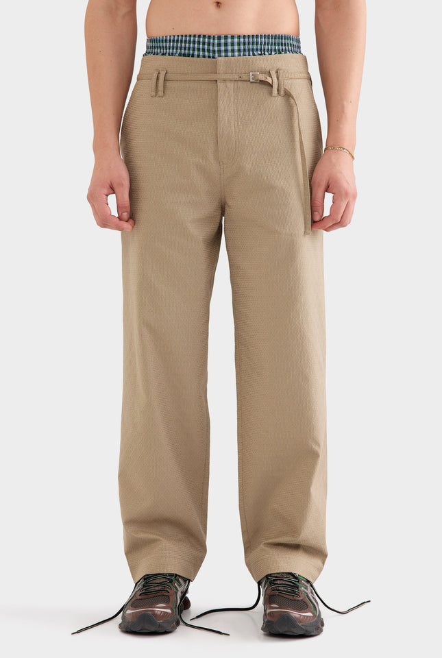 Textured Belt Detail Trouser - Laurel Oak