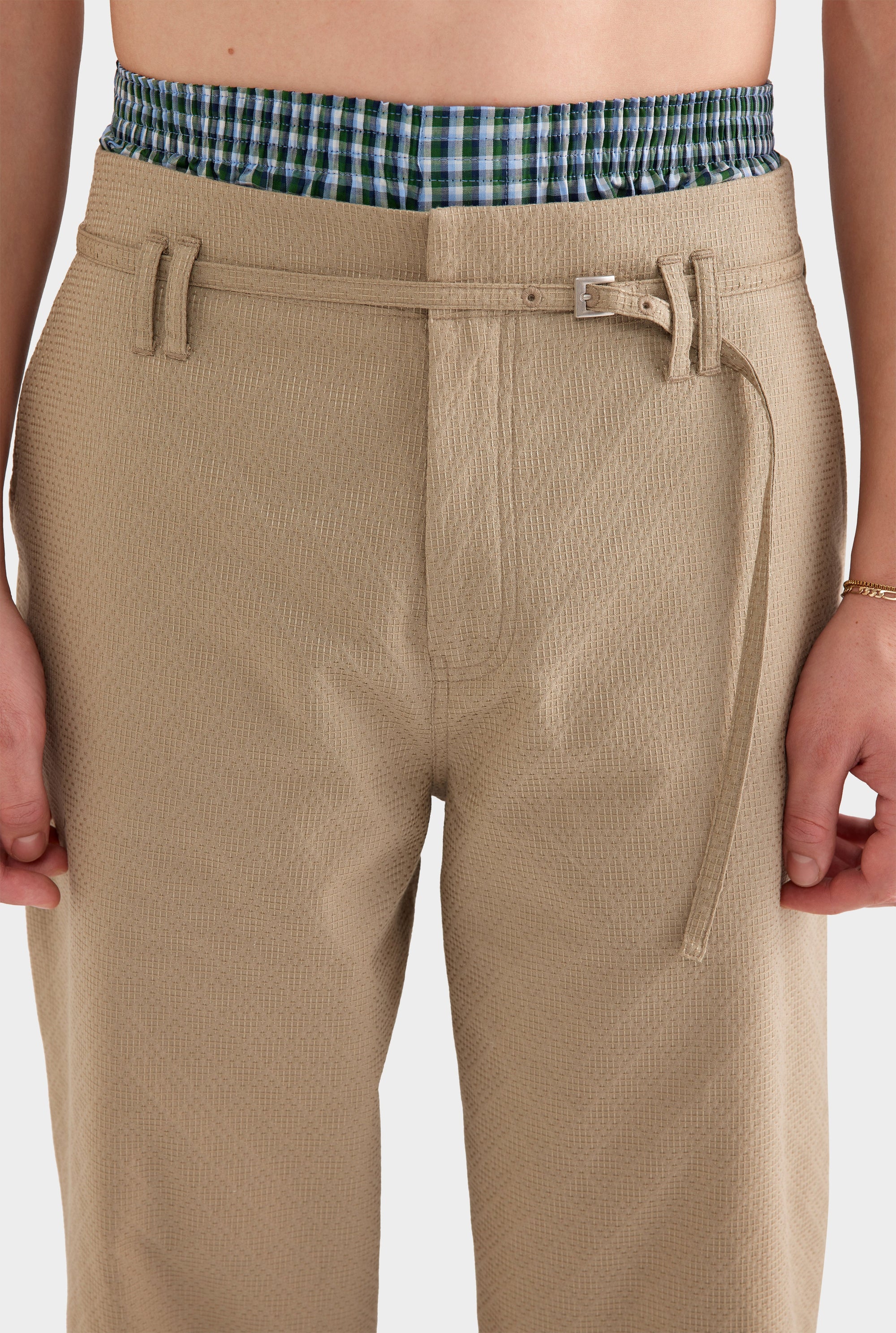 Textured Belt Detail Trouser - Laurel Oak