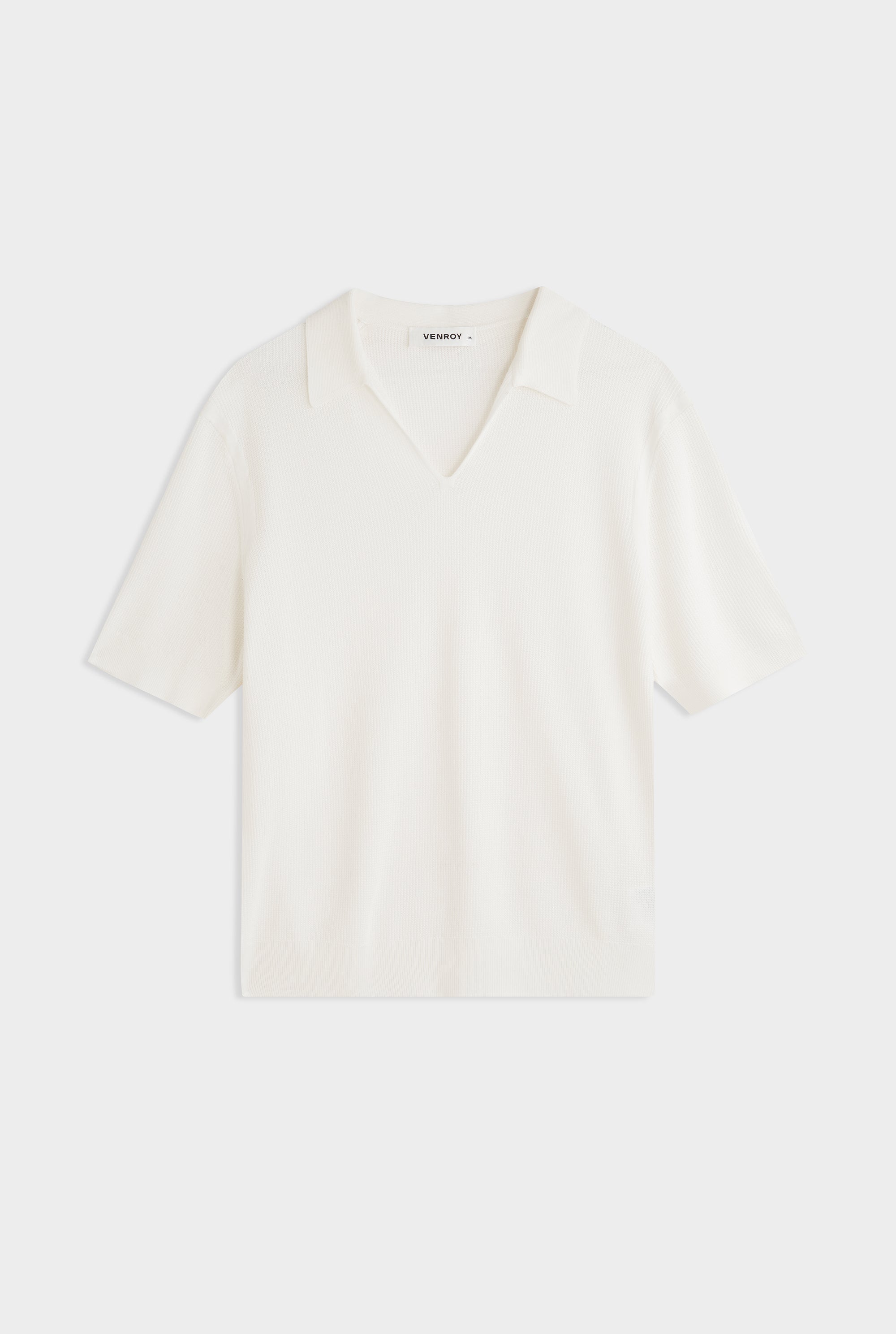 Textured Cotton Open Neck Shirt - Off White