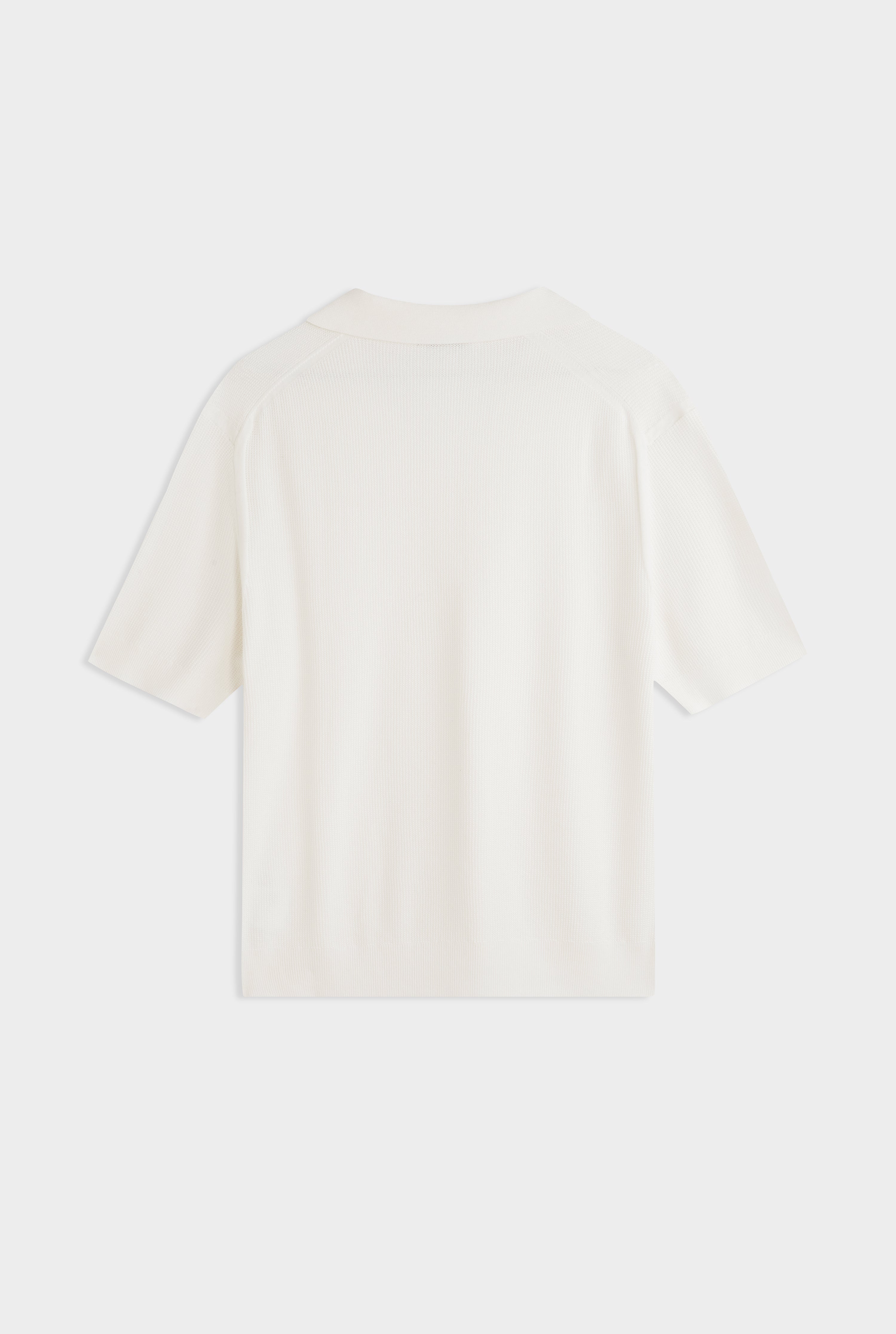 Textured Cotton Open Neck Shirt - Off White