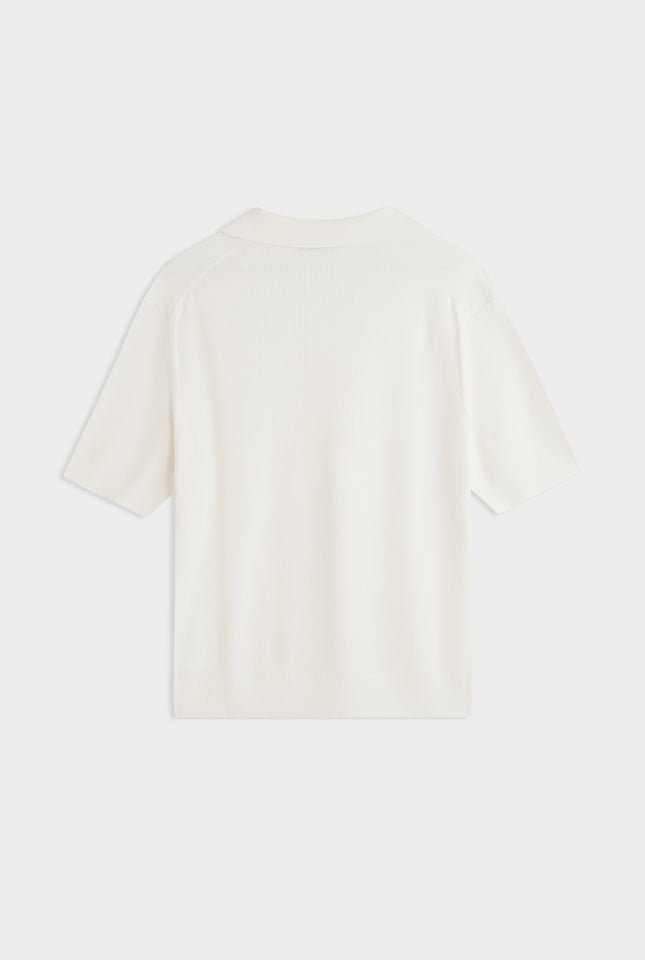 Textured Cotton Open Neck Shirt - Off White