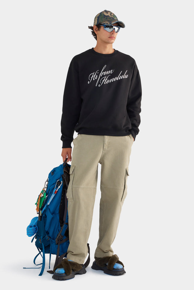 Relaxed Fleece Track Crewneck - Black