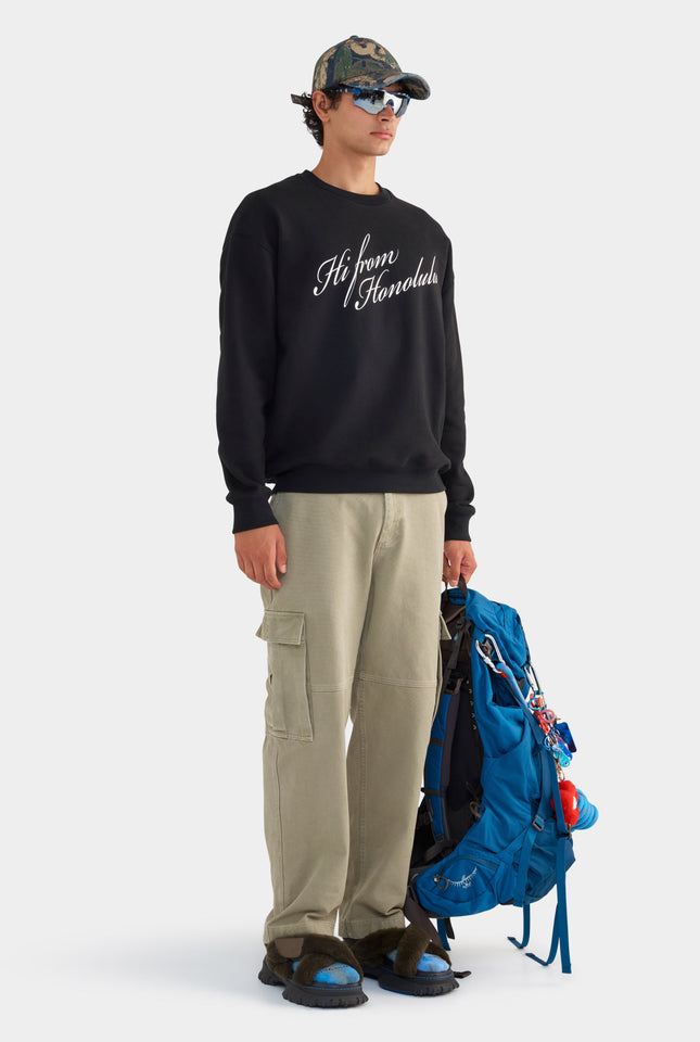 Relaxed Fleece Track Crewneck - Black