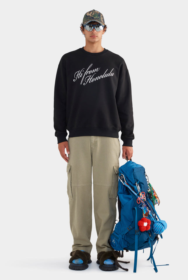 Relaxed Fleece Track Crewneck - Black