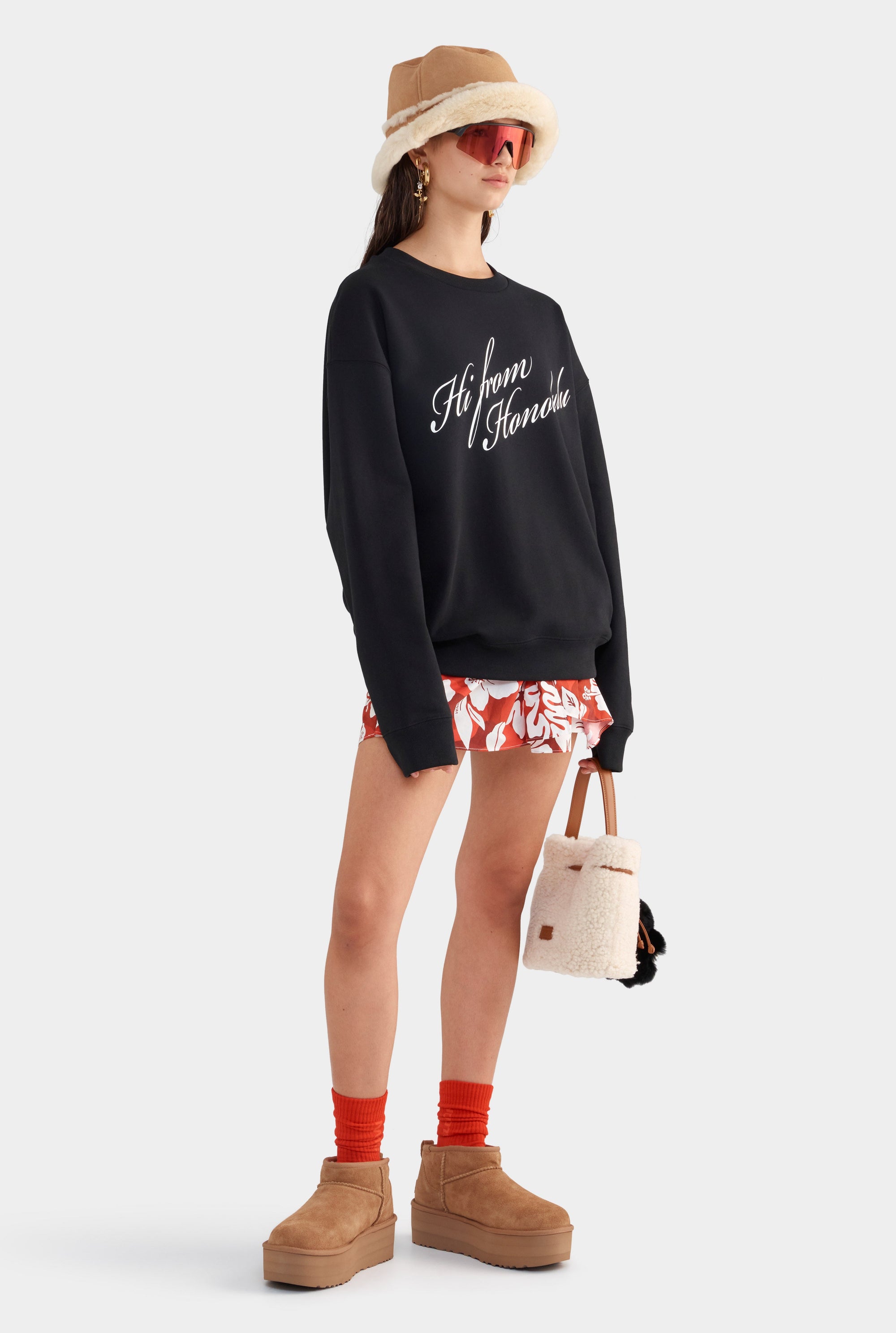 Relaxed Fleece Track Crewneck - Black