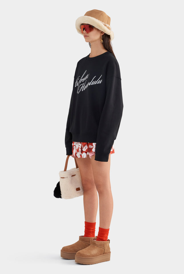 Relaxed Fleece Track Crewneck - Black