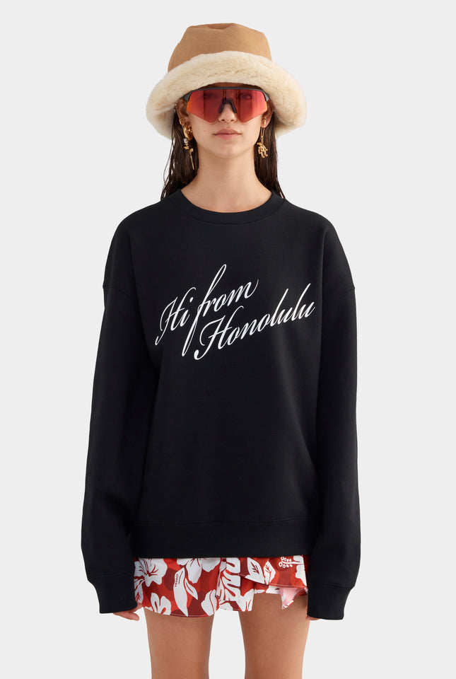 Relaxed Fleece Track Crewneck - Black