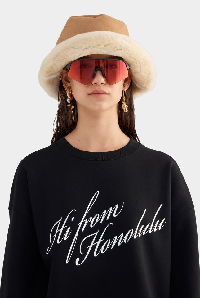 Relaxed Fleece Track Crewneck - Black