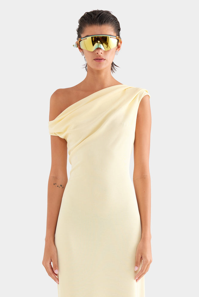 Asymmetric Draped Jersey Dress - Butter