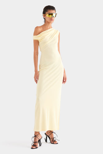 Asymmetric Draped Jersey Dress - Butter