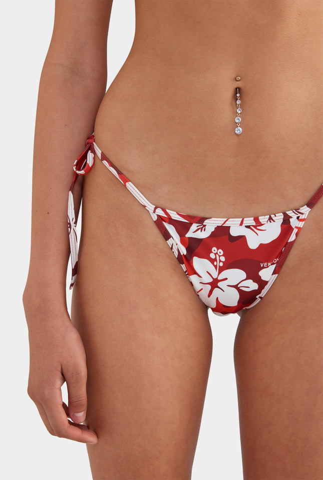 String Bikini Brief - Red Hibiscus Camo