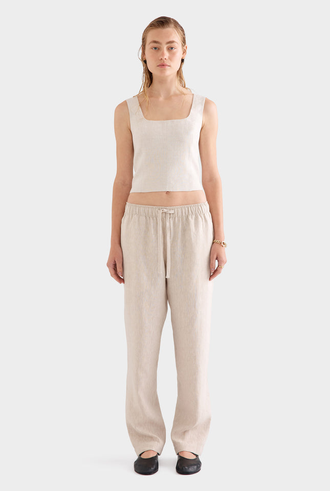 Linen Panelled Top -  Sand