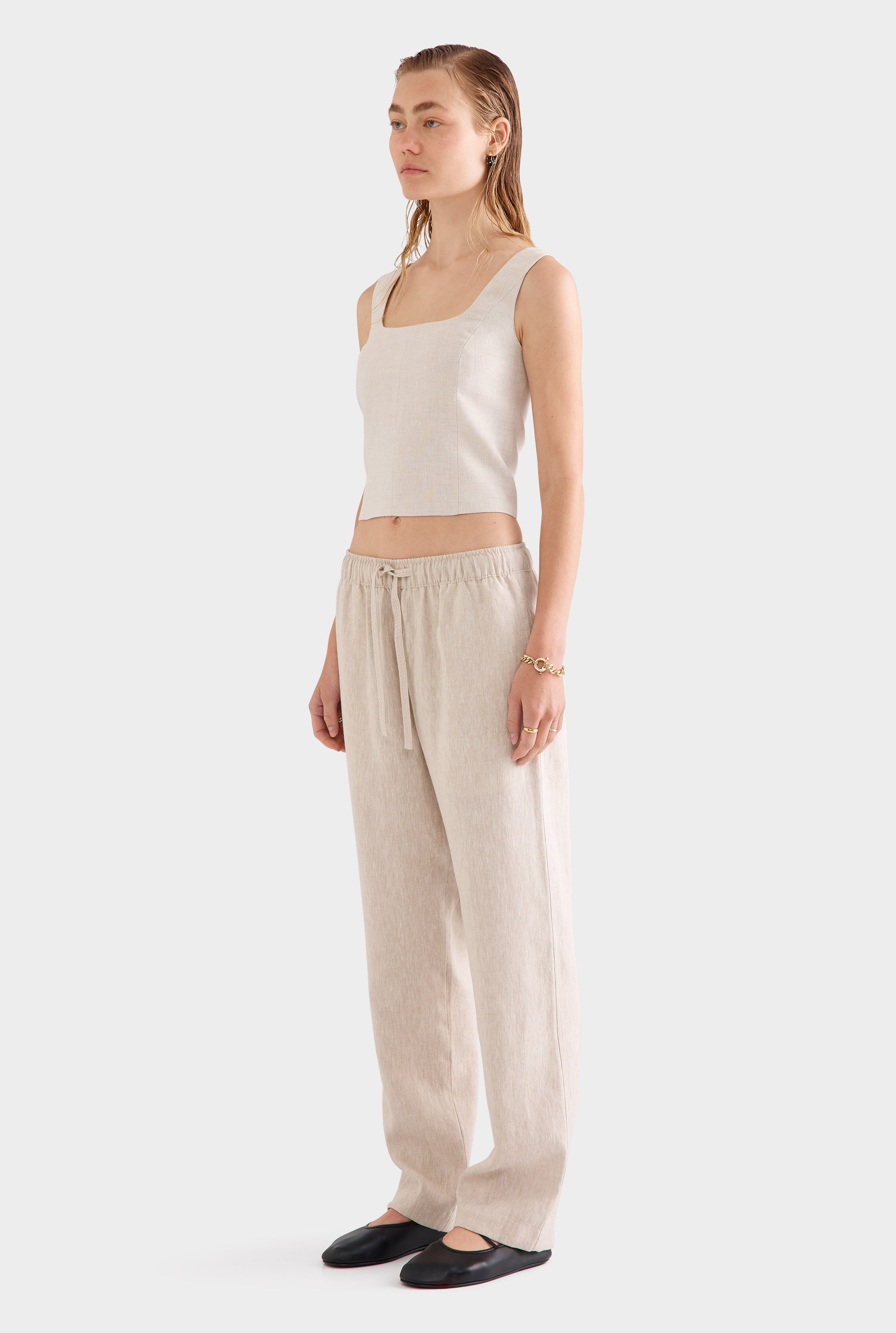 Linen Panelled Top -  Sand