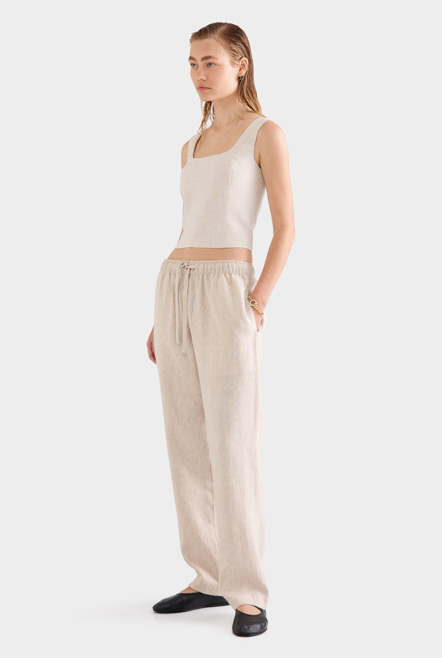 Linen Panelled Top -  Sand