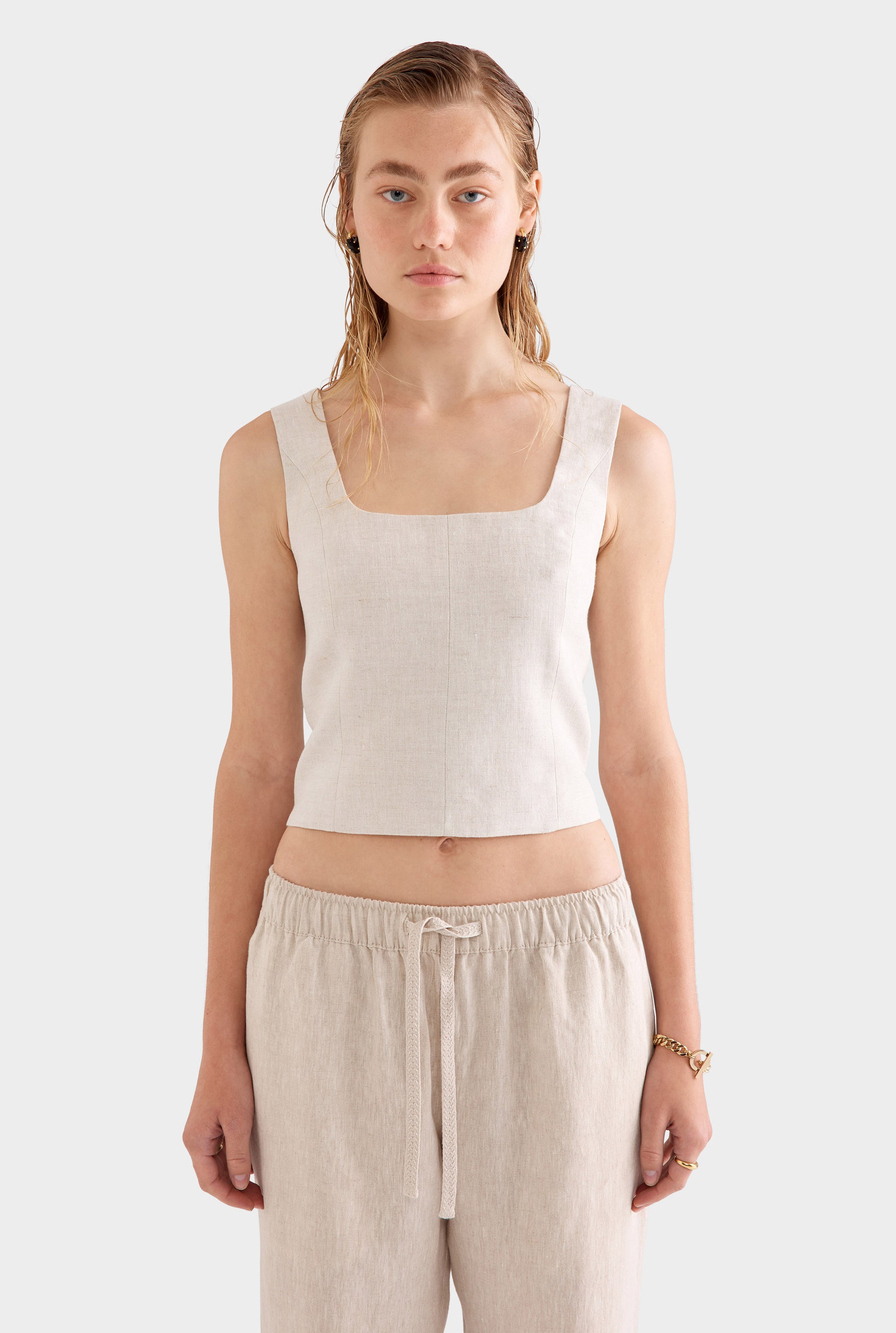 Linen Panelled Top -  Sand