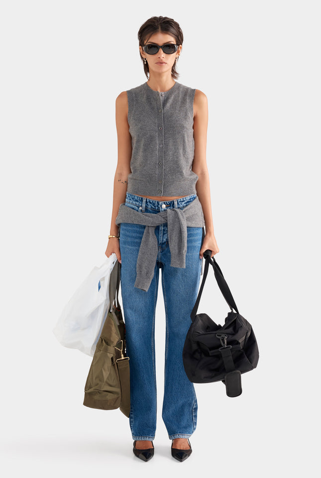 Cashmere Button Through Tank - Charcoal