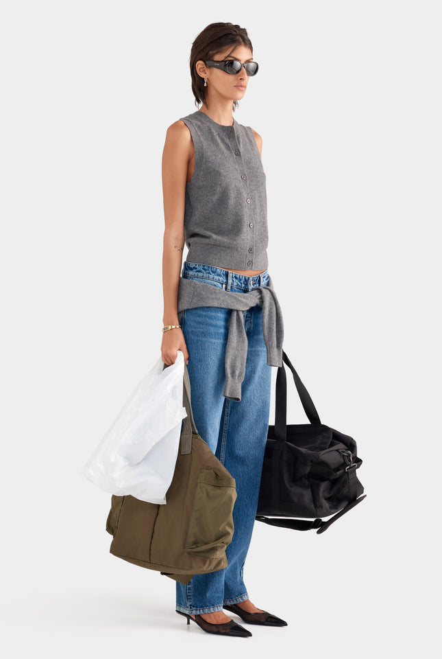 Cashmere Button Through Tank - Charcoal