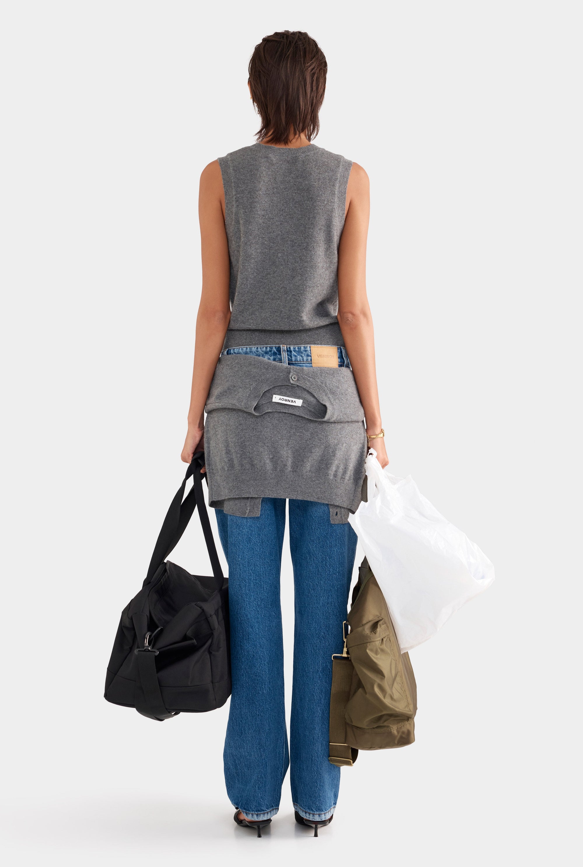 Cashmere Button Through Tank - Charcoal