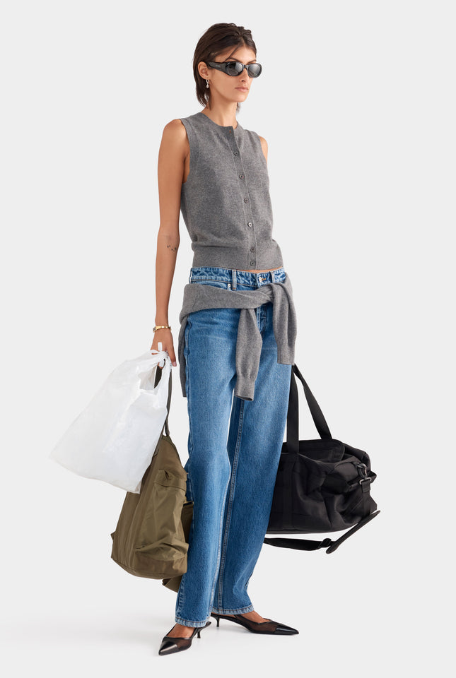 Cashmere Button Through Tank - Charcoal