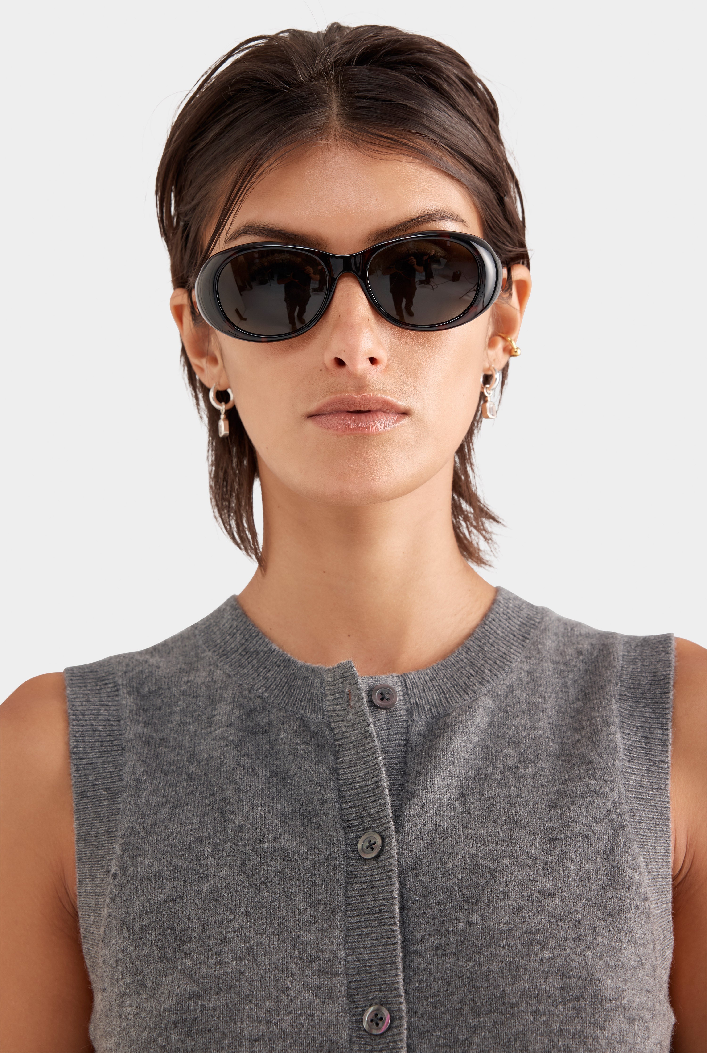 Cashmere Button Through Tank - Charcoal