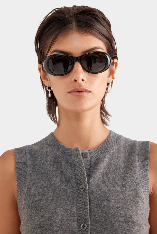 Cashmere Button Through Tank - Charcoal