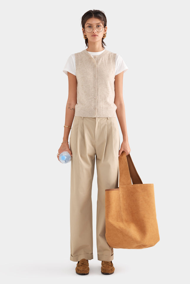 Cashmere Button Through Tank - Sand