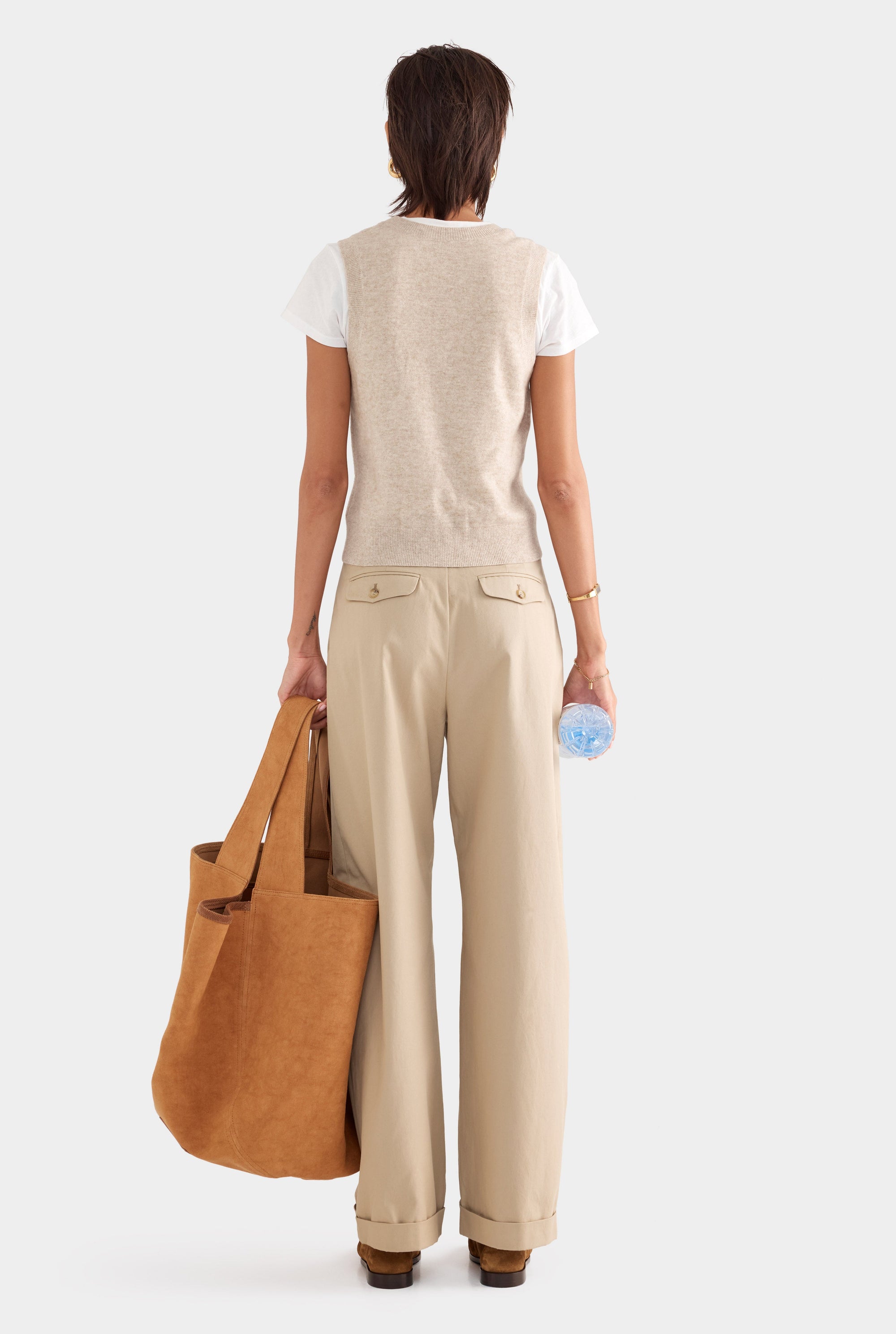 Cashmere Button Through Tank - Sand