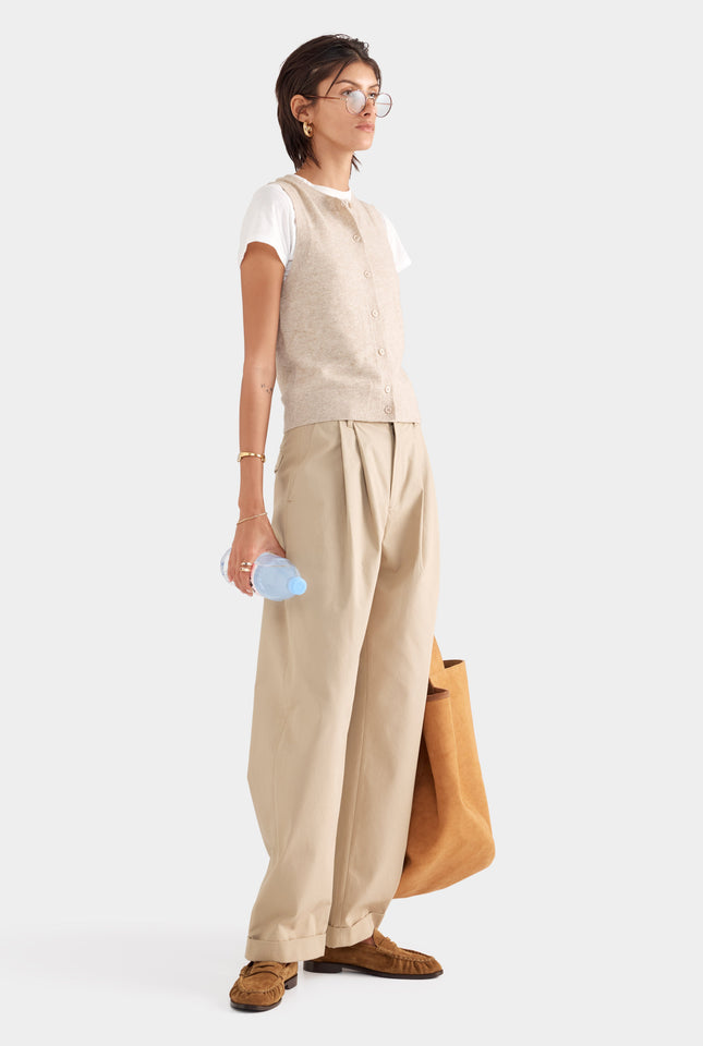 Cashmere Button Through Tank - Sand